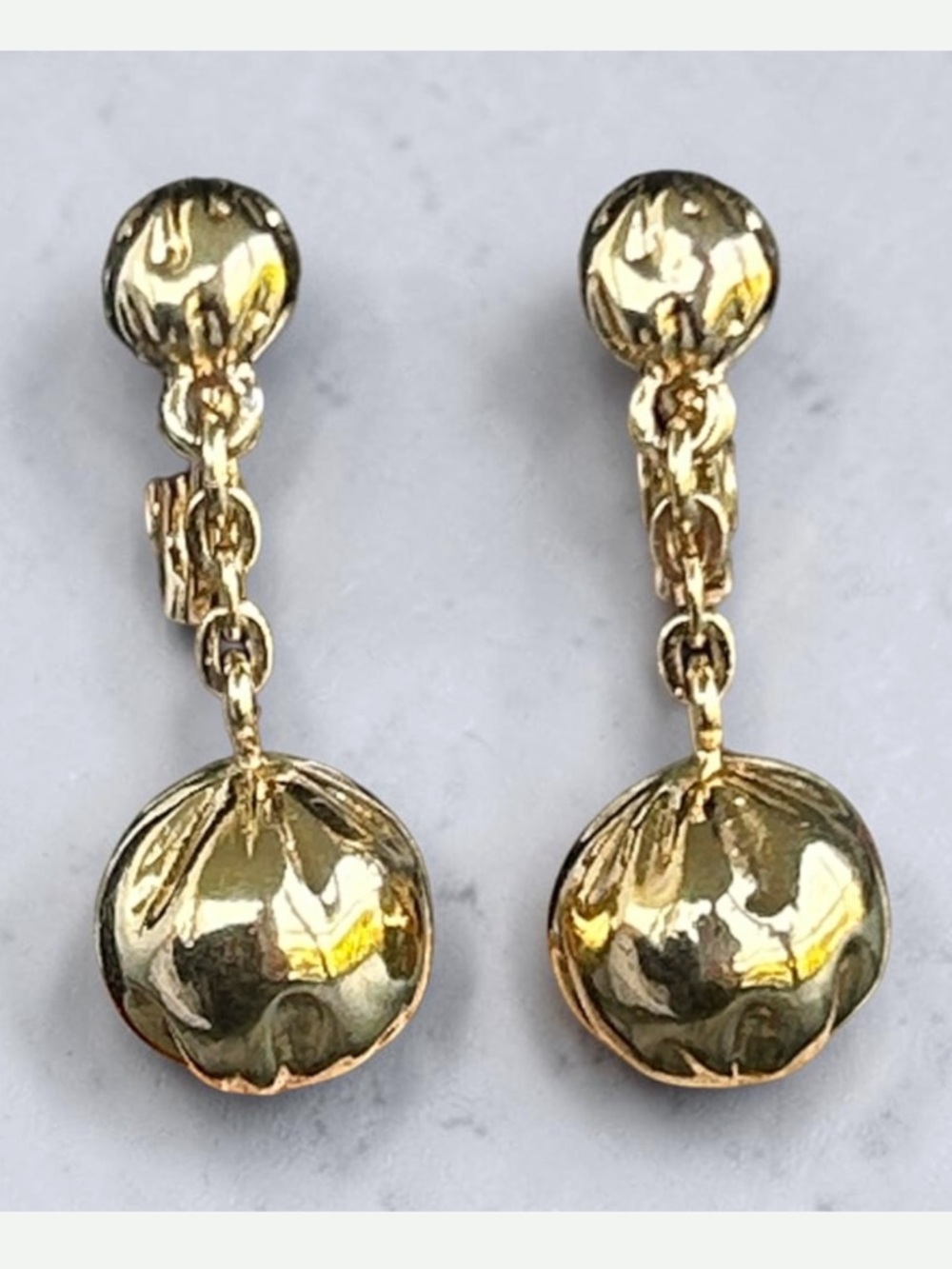 Vintage 1950’s Signed Monet Gold Drop Dangle Clip-On Earrings